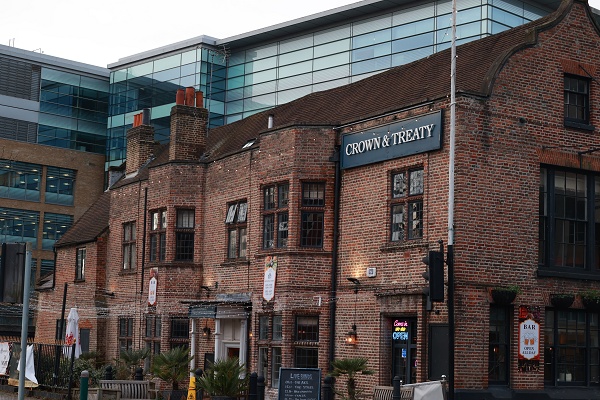 Office space overlooking pub