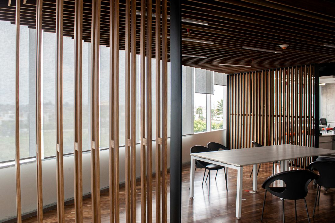 wooden slats in office