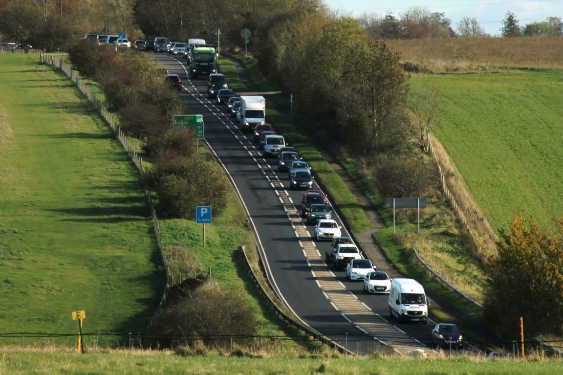 traffic congestion on a suburban road